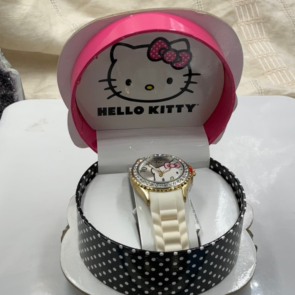Hello Kitty Pink & Black Polka Dot Trinket Box Featuring Hello Kitty Watch - Picture 4 of 11